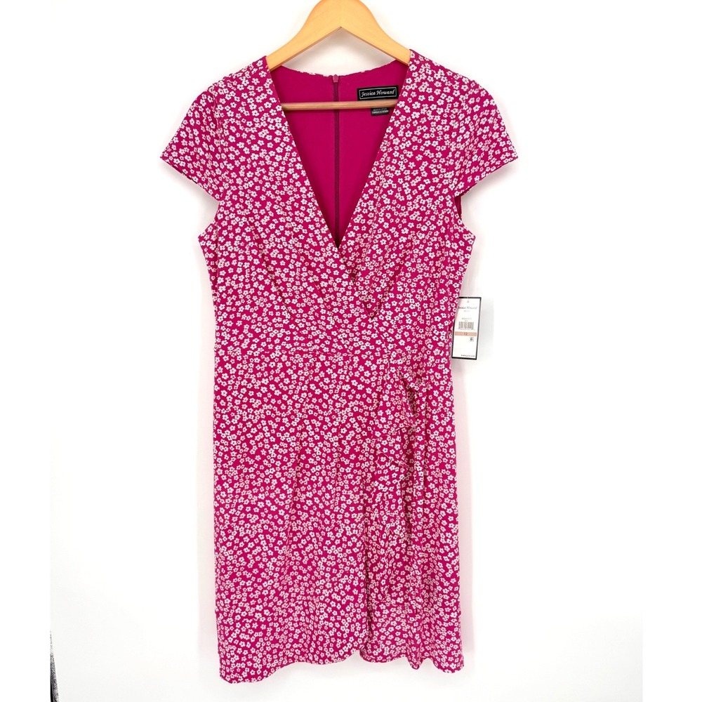 Jessica Howard Pink Floral Sheath‎ Dress Faux Wrap NWT Sz 12 Feminine Chic